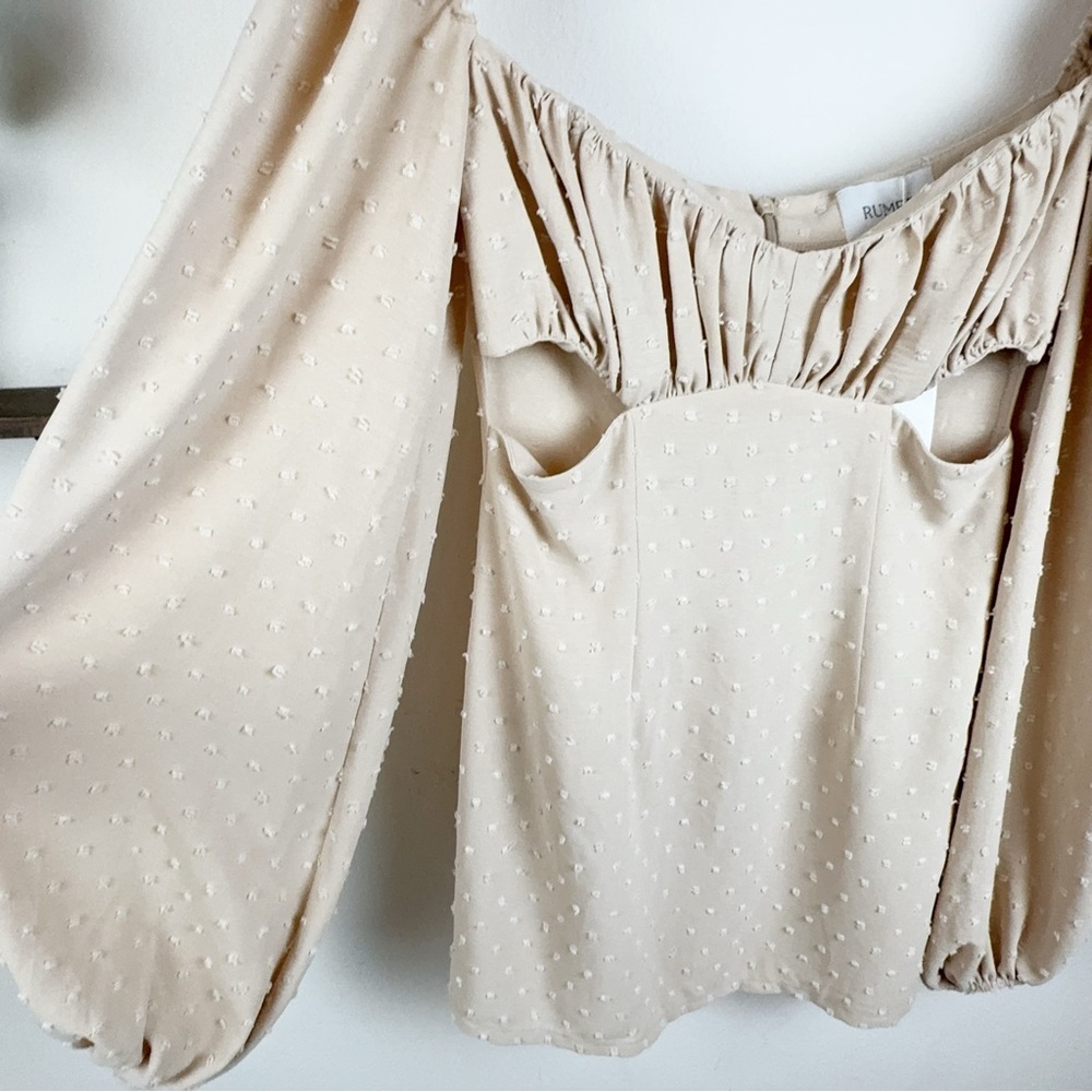 NWT Rumer Delilah Long Sleeve Cut Out Mini Dress in Nude Size Small - Picture 7 of 7